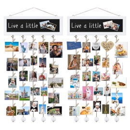 HEART ART Hanging Photo Display,Vintage Style Collage Picture Frame with Chalkboard and 30 Clips - Room Decor, Family Memories, Ideas Gift,White