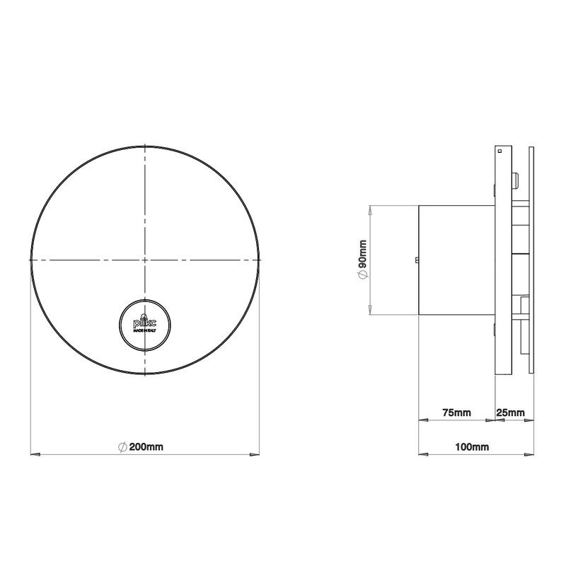 plikc Ario, ceiling or wall extraction, ABS, black, diameter 90