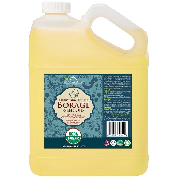 US Organic Borage seed Oil (18% GLA), Certified Organic, Pure & Natural, Cold Pressed, aka Starflower oil (128 Ounce (1 gallon))