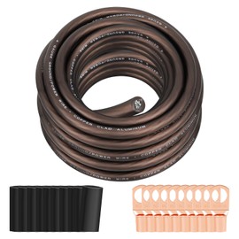 4 Gauge Wire (25FT Black) SGANGCAR True Spec Power Ground Wire Cable with 10 Lugs, 10 Heat Shrink Wrap,Copper Clad Aluminum CCA,for Power/Auto,Amplifier,Car Audio Speaker,Ground Cable