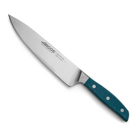 Arcos Forged Chef Knife in Stainless Steel. Professional 8 Inch Kitchen Knife with Micarta Blue Handle & Special Silk Edge. Series Brooklyn