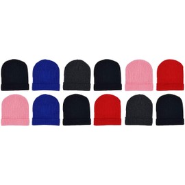 Kids Winter Beanies, 12 Pack Warm Cold Weather Hats Boys Girls Children (Assorted Ribbed)