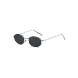 QVKUUT Retro Oval Metal Frame Sunglasses for Men and Women, Silver/black