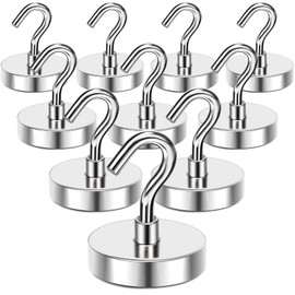 Magnetic Hooks, 10 pcs Magnetic Hooks Heavy Duty, Magnet Hooks with Nickel Coating for Refrigerator, Magnetic Cruise Hooks for Hanging, Classroom, Office, and Kitchen