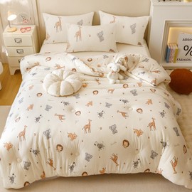 MorroMorn Super Soft Comforters Queen Size Bed Set, 3 PCS Bedding Sets - Thick Fluffy Comforter with 2 Pillowcases Neutral for Girls Boys Kids, Lightweight Warm Cozy for Cold Weather (Cute Animals)