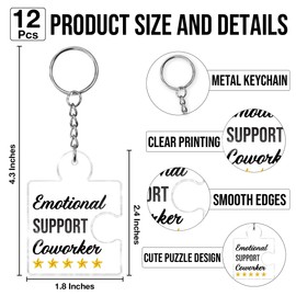 Appreciation Gifts Bulk for Coworkers Employees, 12 Pcs Emotional Support Coworker Keychains, Office Cheer Gifts for Team Staff Work Bestie Colleagues, Motivational Acrylic Puzzle Piece Keychain