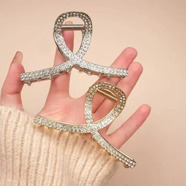 2pcs Rhinestone Claw Clips for Women Thick Hair Gold Metal Elegant Hair Clips Girls Bling Pearl Claw Clips (Style 1)