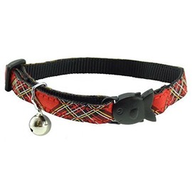 Red Tartan Cat Kitten Safety Clip Collar with Bell