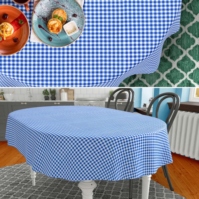 Fabric Tablecloth Washable Table Linen Tablecloth Cotton Polyester Vichy Blue
