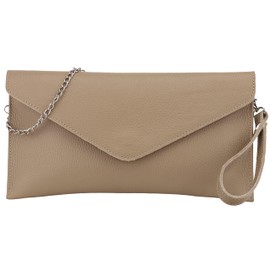 SH Leder Genuine Leather Clutch Shoulder Bag Small Bag Elegant Evening Bag in Grained Cowhide Leather with Carry Chain 31.5 x 16.5 cm Saya G369, Light taupe