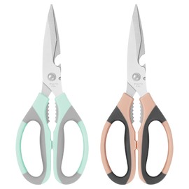 Vutyvve Kitchen Scissors, Stainless Steel Blades, Soft Grip, Multifunctional Kitchen Scissors Set, Pink Grey/Blue Grey, Set of 2