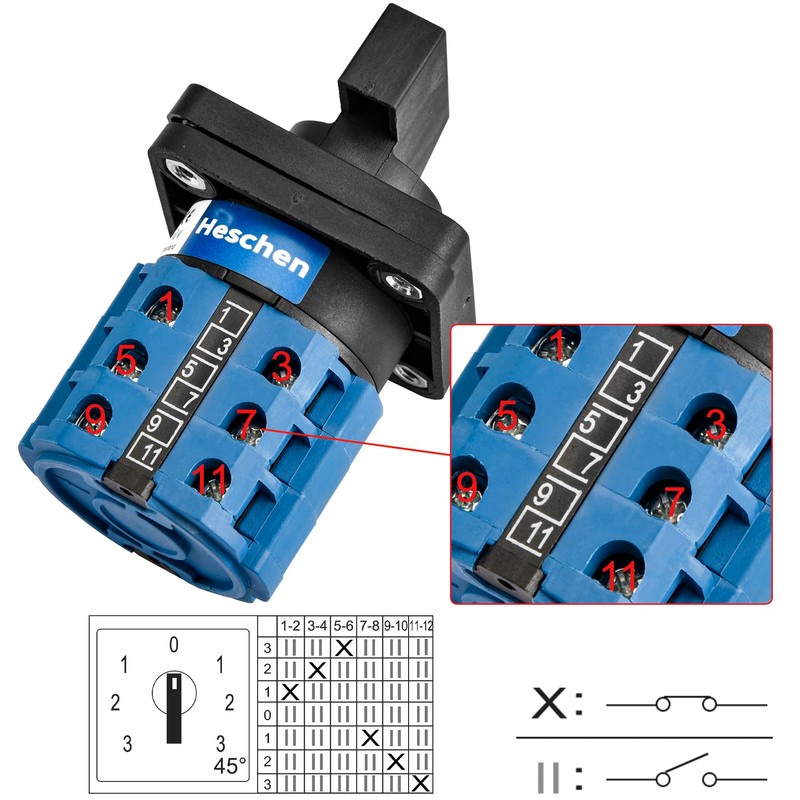 Heschen Universal Rotary Cam Selector Changeover Power Switch, SZW26-20/ZC.111111.3, 660V