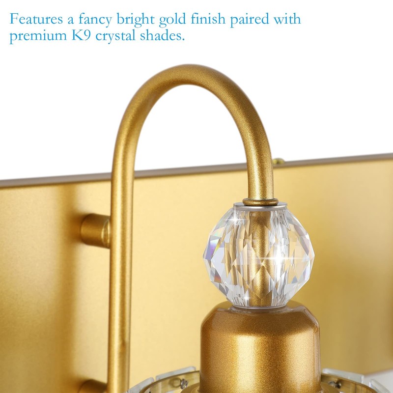 Ralbay Gold Vanity Lights 4-Lights Gold Crystal Bathroom Vanity Lights