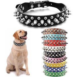 Dog Collar Studded PU Leather Cat Collars Adjustable Metal Buckle Studs Small Medium Large Breeds Girls Boys Black S