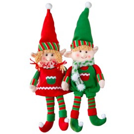 Elf Plush Christmas Stuffed Dolls, Set of 2 - 12" Boy and Girl Elves Holiday Cute Plush Shelf Toys - Fun Kids Buddy Figurine Decorations, Christmas Winter Holiday Party Festive Decor and Gift Exchange