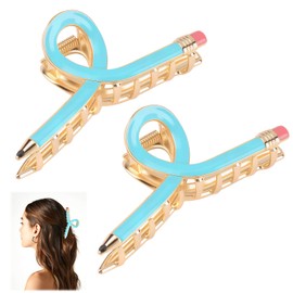 2 Pcs Blue Pencil Hair Clips for Women, Cute Yellow Teacher Accessories, Funny Back to School Decor, Pencil Claw Hair Clips for School, Gift for Teachers, Women, and Students
