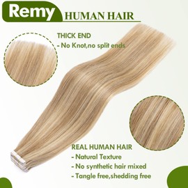 S-noilite Tape in Hair Extensions Human Hair Double Side Invisible Golden Brown& Bleach Blonde Real Tape Hair Extensions Seamless Skin Weft Natural Straight 20pcs 50g Set,2.5g/pcs(24",#12P613)