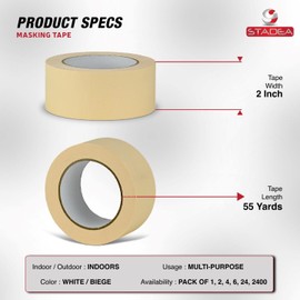 STADEA Cinta adhesiva blanca de 5 cm de ancho, multisuperficie, rollo de alto rendimiento, 55 yardas de largo, paquete de 1