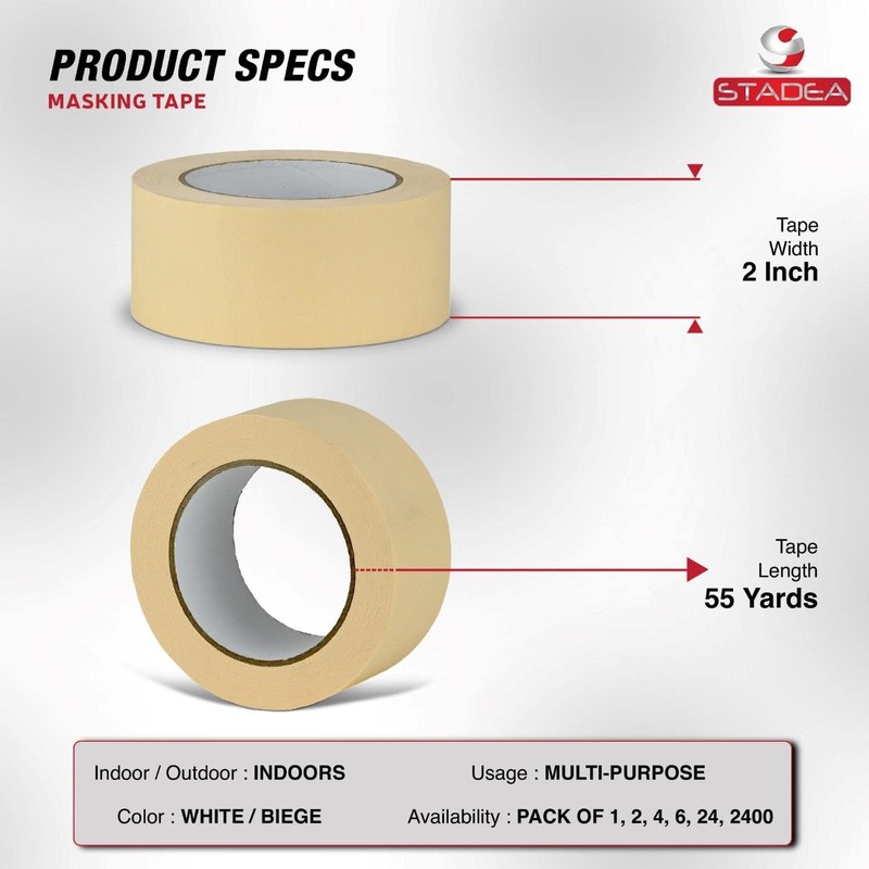 STADEA Cinta adhesiva blanca de 5 cm de ancho, multisuperficie,