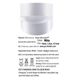 1 x 25 Metres Satin Ribbon - WHITE - 12mm wide - DOUBLE SIDED, Gift Wrap, Wedding, Crafts, Decor. Sewing, Dress, Party, Bows, Cars, Floral