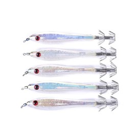 FOLANDO 5pcs Luminous Saltwater Fishing Lures, Squid Octopus Fishing Squid Jig Lures Shrimp Squid Bait Artificial Spinner Lures for Freshwater and Saltwater 9.5cm 6# SJ016