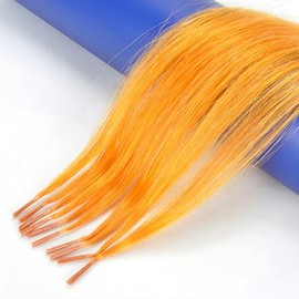 Jmzulnivst Lot 10 strands 20'' Long Solid Colorful I Tip Human Hair Extension,10+ FREE Micro Beads,Hook (Orange, 20inch)