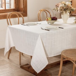 Laolitou White Embroidered Grid Tablecloth, Wrinkle Resistant,60"x104"