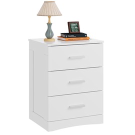 WLIVE White Night Stand with 3 Drawers, Small Nightstand with Storage, Wooden Bedside Table Modern End Table for Bedroom, Living Room, Office, 12.9" D x 16" W x 21.6" H