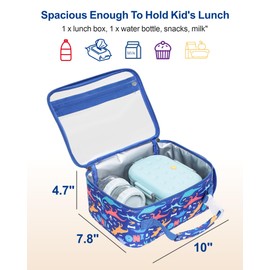 Bagseri Clear Lunch Bags for Kids - Kids Clear Lunch Box for School Reusable Lunch Box with Water Bottle Holder Transparent Lunch Bag for Boys, Blue Dinosaur