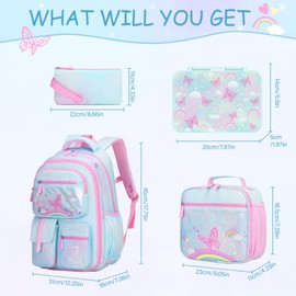 ACESAK Kids School Backpack for Girls, Rainbow Bookbag Backpack with 43OZ Bento Lunch Box, Lunch Bag for Girls Kids Teens Elementary Middle School Student, Girl Backpacks for Schools (4pcs Bento Box)