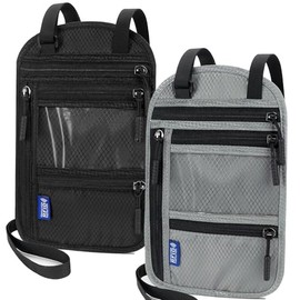 Passport Holder, Neck Passport Wallet for Travel Men and Women, Boys (Black & Light Gray)