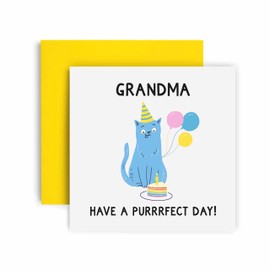 Huxters Birthday Cards for Women – The Purrfect Cat Grandma Happy Birthday Card for Birthday, Mother’s Day – Grandma Birthday Card with Lovely Pink Envelope – Funny Birthday Card (Grandma)