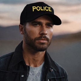 ALLNTRENDS Police Cap Cops Hat Policeman Embroidered Trucker Hats (Black)