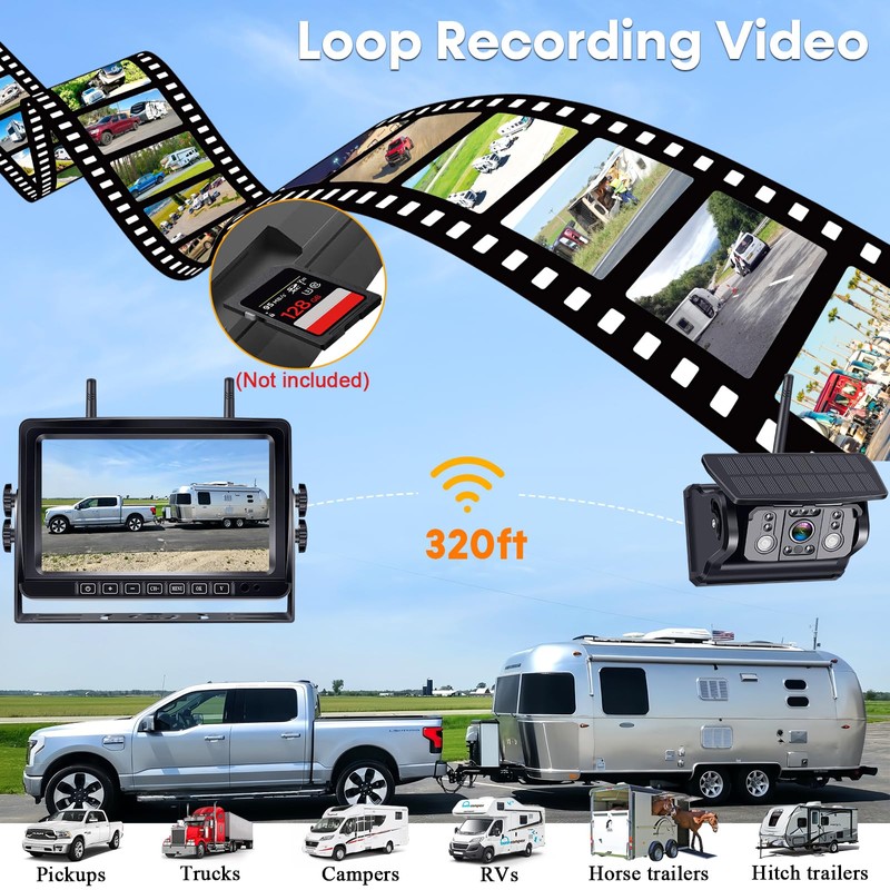 Wireless RV Backup Camera 7-inch for Trailer: Easy Setup Solar