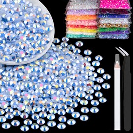 2500pcs 5mm Resin Rhinestones Bulk, Sky Blue AB Flatback Round Jelly Rhinestones Bedazzling Non Hotfix Crystal Gems Large Quantity Wholesale for DIY Crafts Clothes Tumblers Face Makeup Manicure