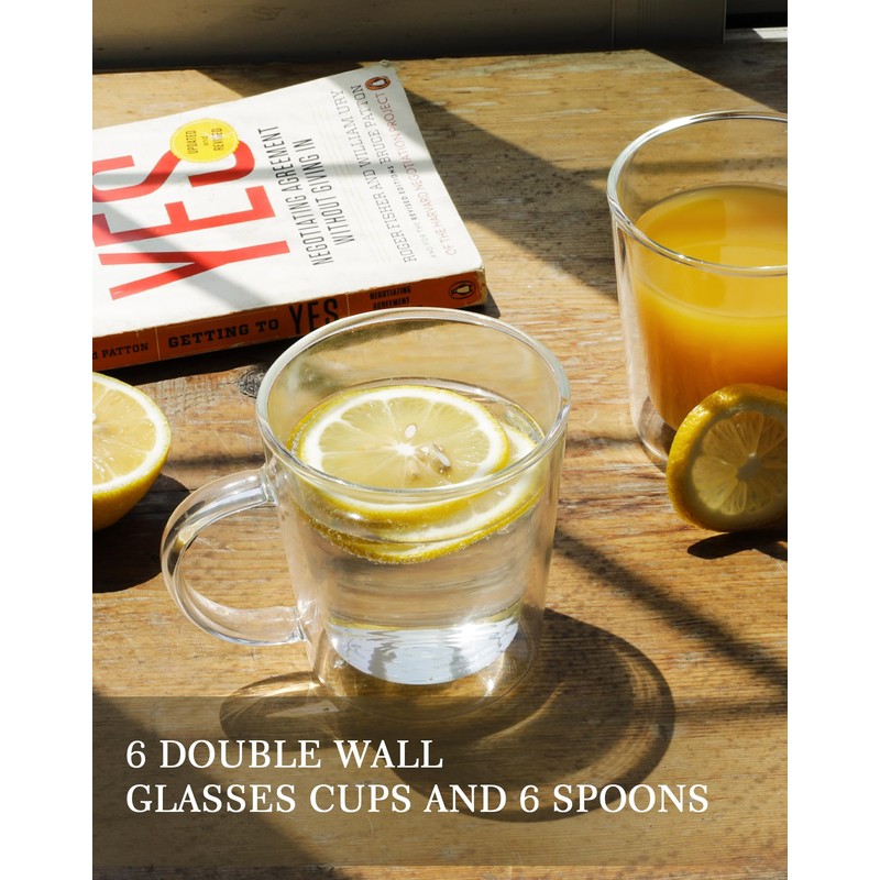 12oz Double Wall Glass Coffee Mugs, Cappuccino Latte Tea Cups