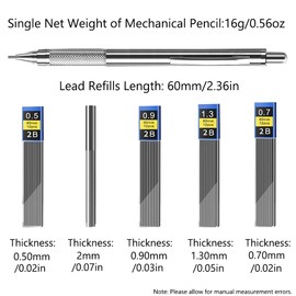 TopHomer 0.5mm Metal Mechanical Pencils with 8 2B Leads and 4 Erasers, Perfect for Writing, Drawing and Sketching