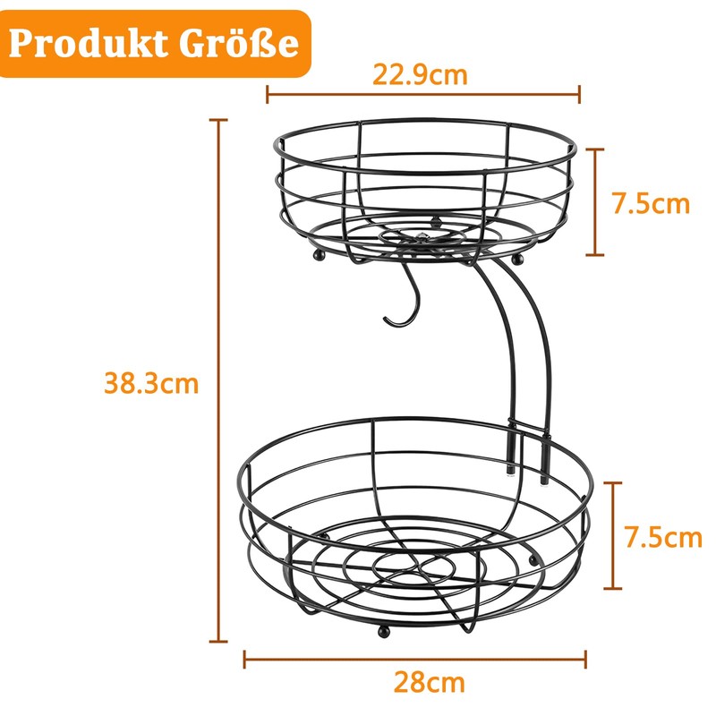 Bomclap Fruit Basket with Banana Holder - 2-Tier Metal Fruit