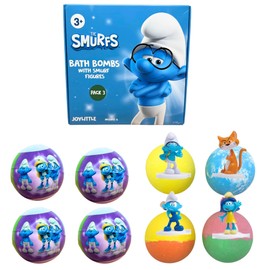 The Smurfs Bath Bombs with Action Figures-Brainy, Handy Smurf, Blossom, and Azrael (Pack 3)