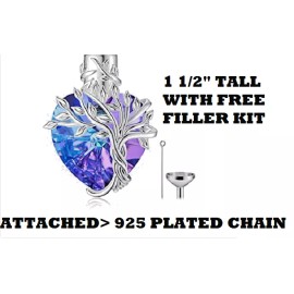 Fashion Jewelry TREE LIFE URN PURPLE HEART CREMATION ASH Pendant on 925 Plated Silver 20" Chain