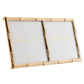 Lawrence Frames 4x4 Double Gold Metal Picture Frame with Bamboo Design