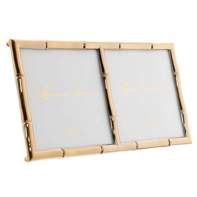 Lawrence Frames 4x4 Double Gold Metal Picture Frame with Bamboo