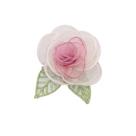 Elegant Organza Camellia Flower Brooch for Women Dainty Pink Floral Green Leaf Hair Clip Lapel Pins for Dress Skirt Scarf Hat Clothing Decoration Accessories Jewelry