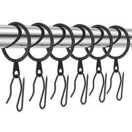 Metal Drapery Black Curtain Rings Curtain Hanging Rings and 30PCS Metal Curtain Drapery Pin Hooks for Window Door Shower Curtain, Pinch Pleat Curtain Hooks, 1.18"/30mm Internal Diameter (30)