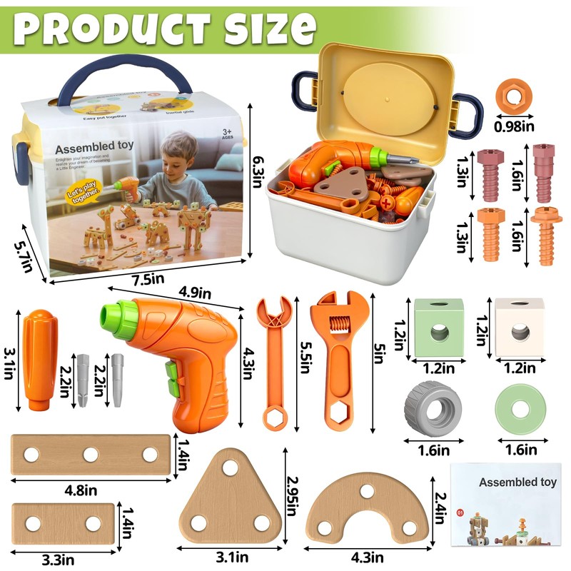YongnKids 158 Pcs Kids Tool Set Construction STEM Building Blocks