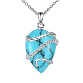 POPLYKE Labradorite/Larimar/Lapis Lazuli/Turquoise/Opal Necklace for Women Sterling Silver Teardrop Necklace Jewellery Gift for Women, Sterling Silver, No Gemstone