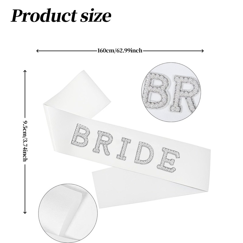 Bride Sash White Pearls Rhinestones Bride Sash for Wedding, Bridal