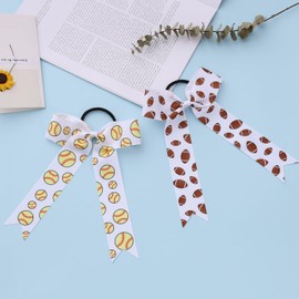 Hipcheer 20pcs Collegiate Style Cheer Bows for Girls, Long Tail Skinny Cheer Bow Ponytail Holder Handmade Bows for Girls Teens Softball Cheerleader Sports (Yellow Softball)