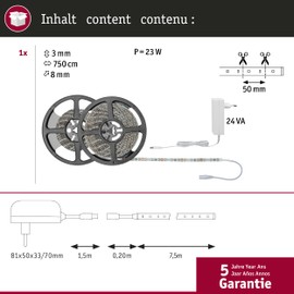 Paulmann 78976 SimpLED Strip Set 7.5 m LED Stripe 20W light strips 6,500K daylight white light band coated