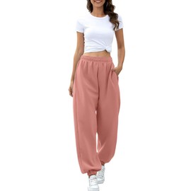 ATHMILE Women's High Waisted Sweatpants Workout Active Joggers Pants Baggy Lounge Bottoms Pink